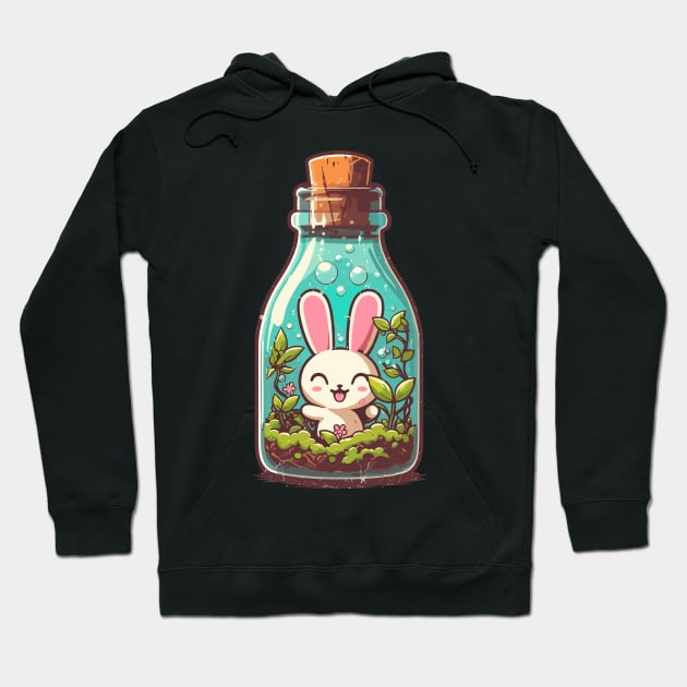 Kawaii bunny in plant bottle Hoodie by TomFrontierArt